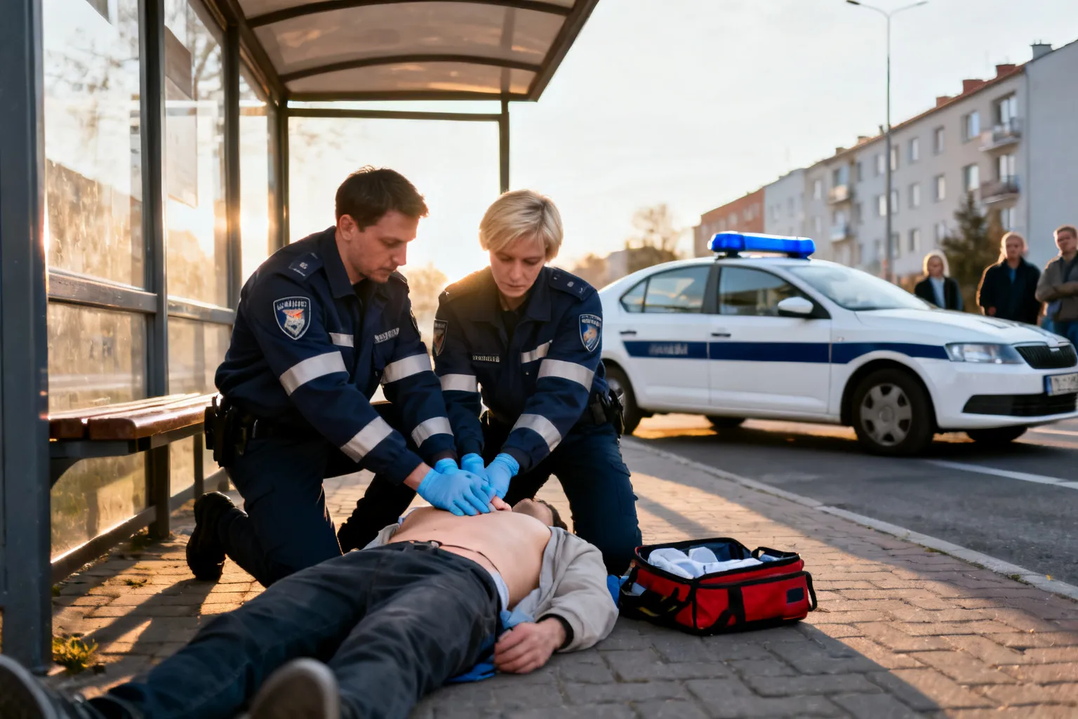Policjanci z Krakowa w akcji „Ciśnij klatę” i reanimacja na przystanku