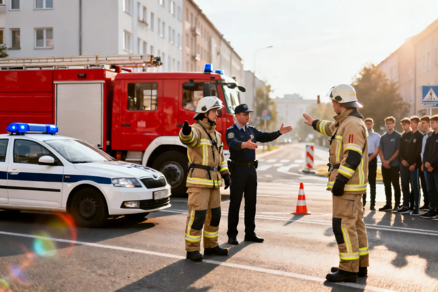 Policja szkoliła strażaków w Krakowie z kierowania ruchem