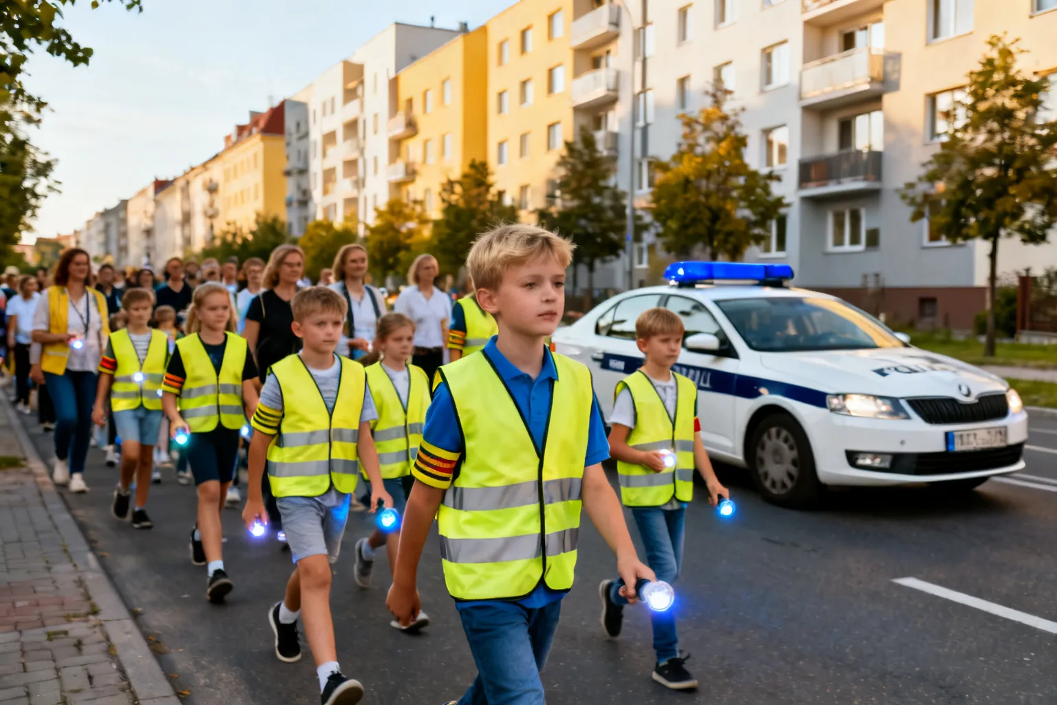 Pieszo do celu — odblaskowy przemarsz dzieci ulicami Krakowa