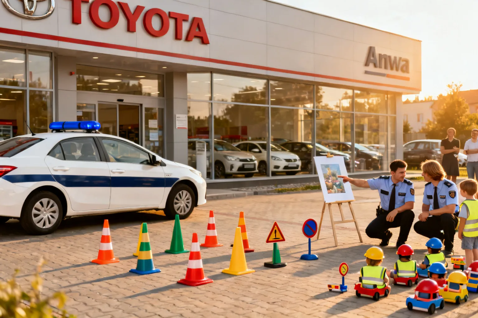 Policjanci drogówki prowadzili zajęcia dla przedszkolaków w salonie Toyota Anwa